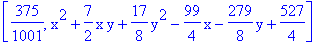 [375/1001, x^2+7/2*x*y+17/8*y^2-99/4*x-279/8*y+527/4]